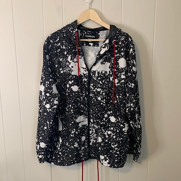Carbon Splatter Print Windbreaker Black White Size Large - Picture 1 of 7